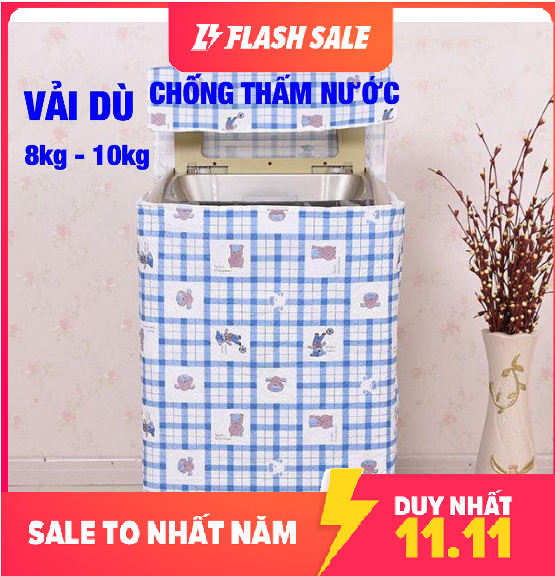 ÁO TRÙM MÁY GIẶT CỬA TRÊN VẢI DÙ 7KG ĐẾN 8KG - ÁO TRÙM HOA VĂN HỌA TIẾT CHỐNG THẤM NƯỚC - DỄ DÀNG GIẶT LẠI