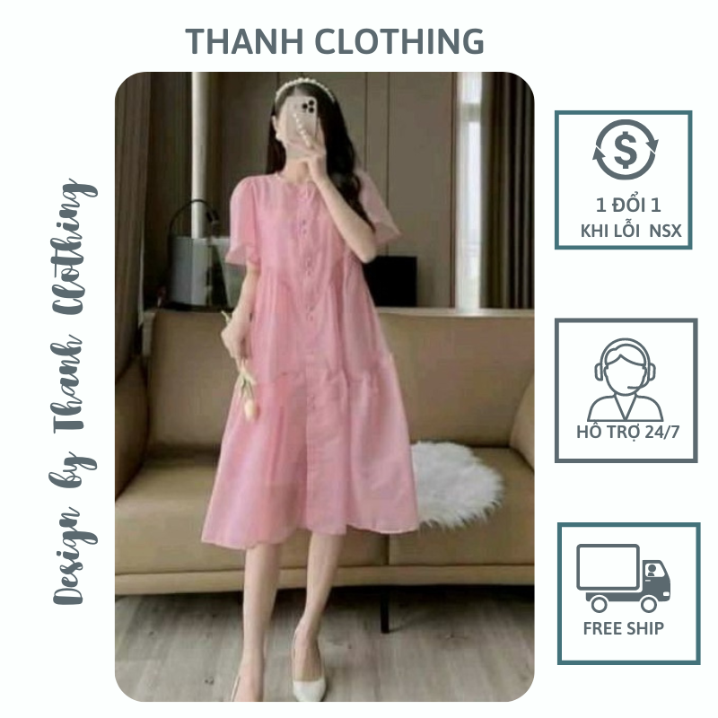 Váy bầu thiết kế, Váy bầu thời trang mùa hè 2 lớp voan siêu xinh Freesize