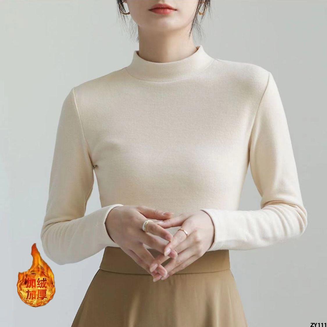 Áo Sơ Mi Bên Trong Cô Gái Nhỏ Tôn Dáng T Áo Sơ Mi Dài Tay Áo Sơ Mi Khí Chất Màu Trắng Giữ Ấm Thu Đông Phối Cổ Đứng Ren