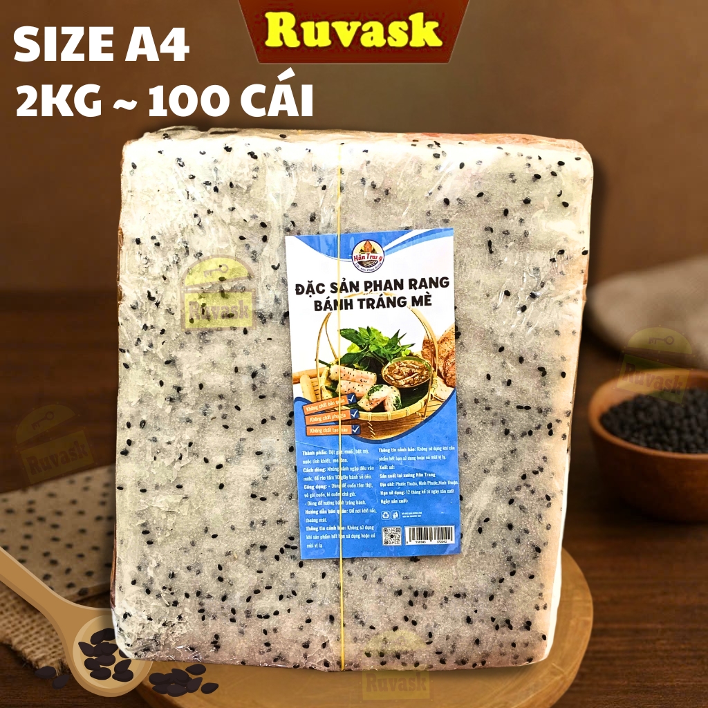  Bánh Tráng Mè Đen Phan Rang Loại 1 Nhúng Nước Cuốn Dẻo Dai - Bánh Tráng Mè Nhúng Đặc Sản Ninh Thuận - Bánh Tráng Ruvask 