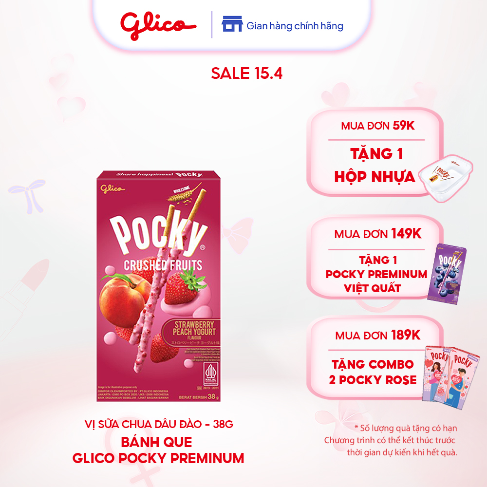 Hộp Lẻ - Bánh Que Pocky Premium Trái Cây Nghiền Vị Sữa Chua Dâu Đào 38g