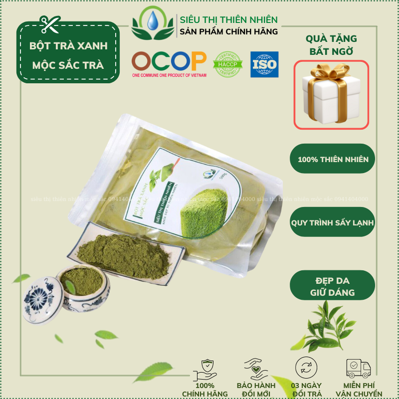Bột trà xanh nguyên chất Mộc Sắc Siêu Thị Thiên Nhiên làm mặt nạ dưỡng trắng da giảm mụn giảm thâm nám làm trắng và mịn da túi zip vệ sinh và dễ bảo quản