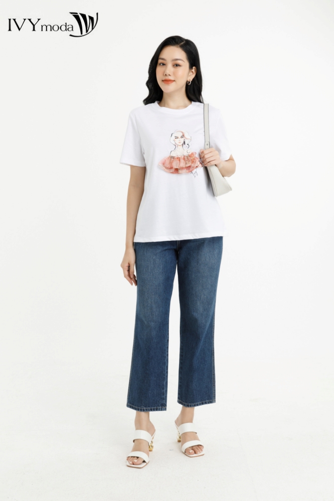 Áo thun họa tiết nổi ivy moda ms 57m7734