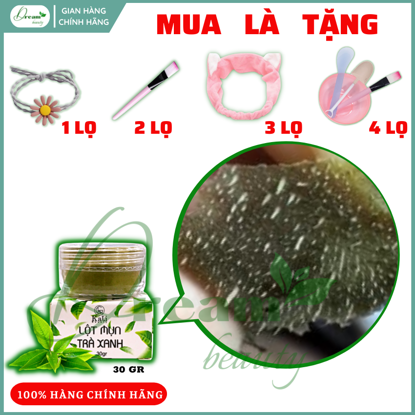 [LỌ 30gr] Bột lột mụn trà xanh lột sạch mụn cám, mụn đầu đen, loại bỏ tế bào chết sợi bã nhờn làm mịn da sáng da, LM302, DREAM BEAUTY