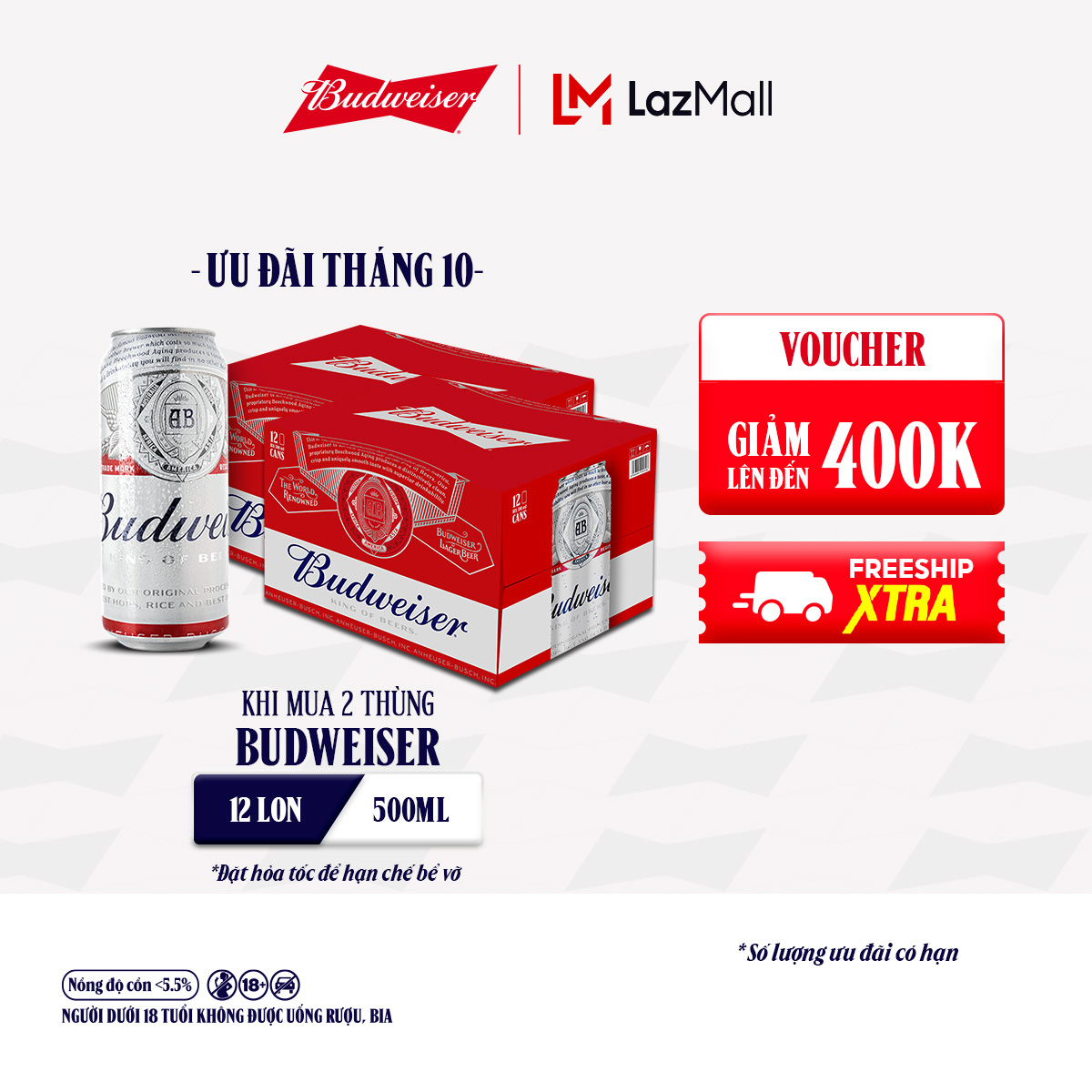 Combo 2 Thùng 12 Lon Bia Budweiser (500ml/lon)