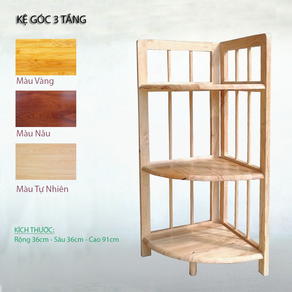 Kệ góc 3 - 4 - 5 tầng gỗ tự nhiên nan thẳng