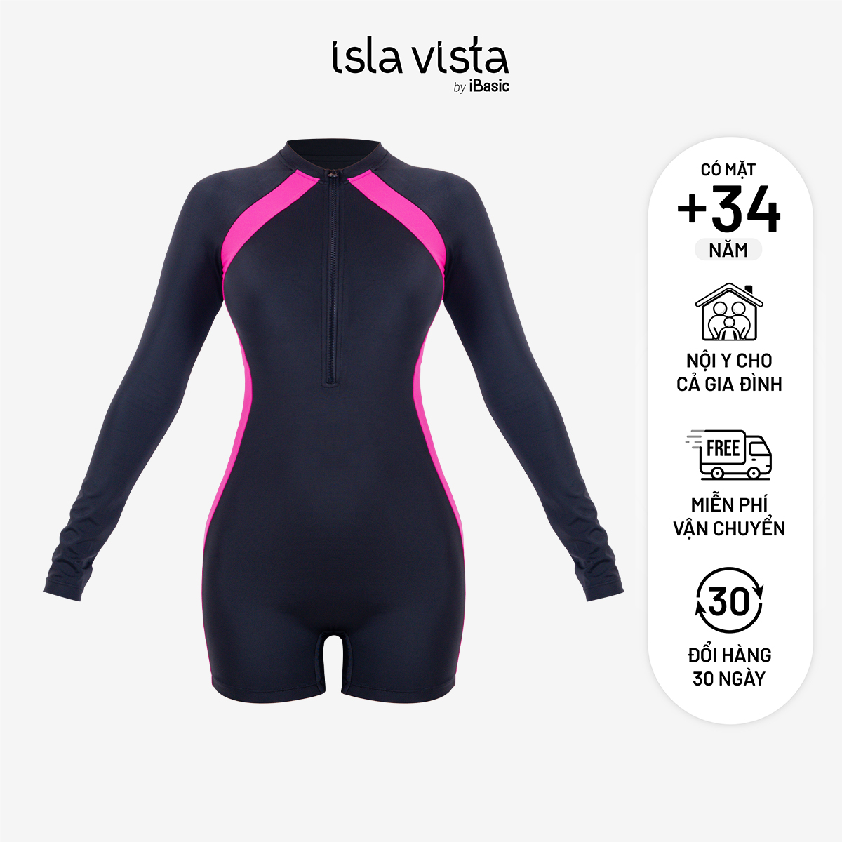 Đồ bơi nữ liền thân tay dài quần đùi Isla Vista IVWM030
