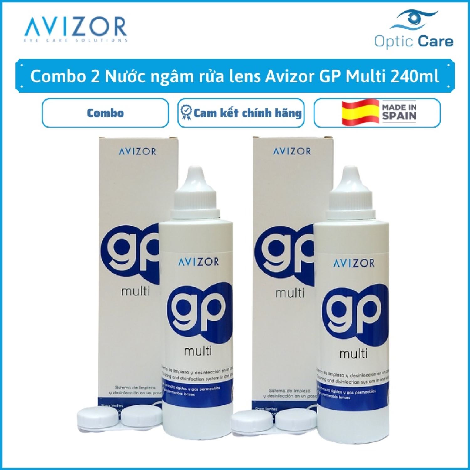 Combo 2 Nước ngâm rửa lens kính áp tròng Avizor GP Multi 240ml