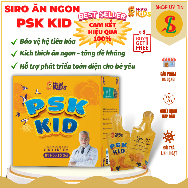 Siro ăn ngon PSK KID giúp bé tăng cân tăng đề kháng hỗ trợ tiêu hóa MatxiCorp Hộp 600g 30gói NPP Songliemshop