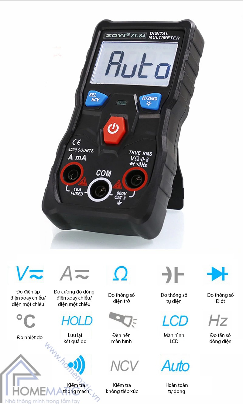 Đồng hồ vạn năng điện tử tự động chọn thang đo ZOYI ZT S4 auto digital multimeter true RMS