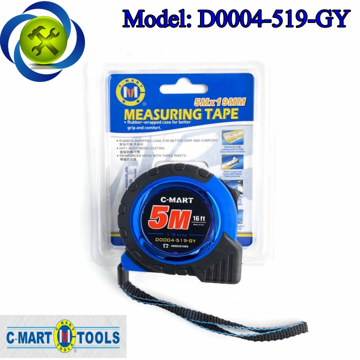 Thước cuộn 5m c-mart d0004-519-gy vỏ bọc nhựa chống va đập