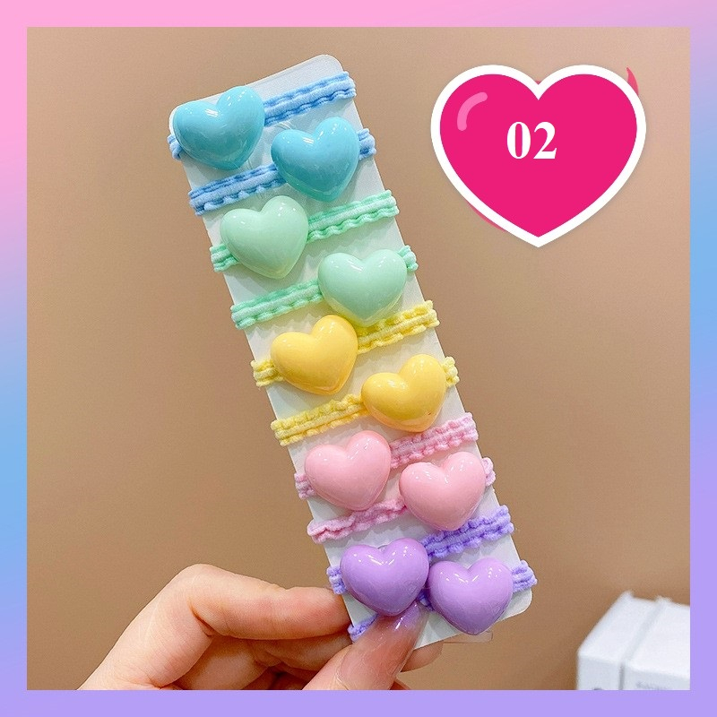 Vĩ 10 dây buộc tóc đính hình dễ thương cho bé - buộc nhúng không đau tóc