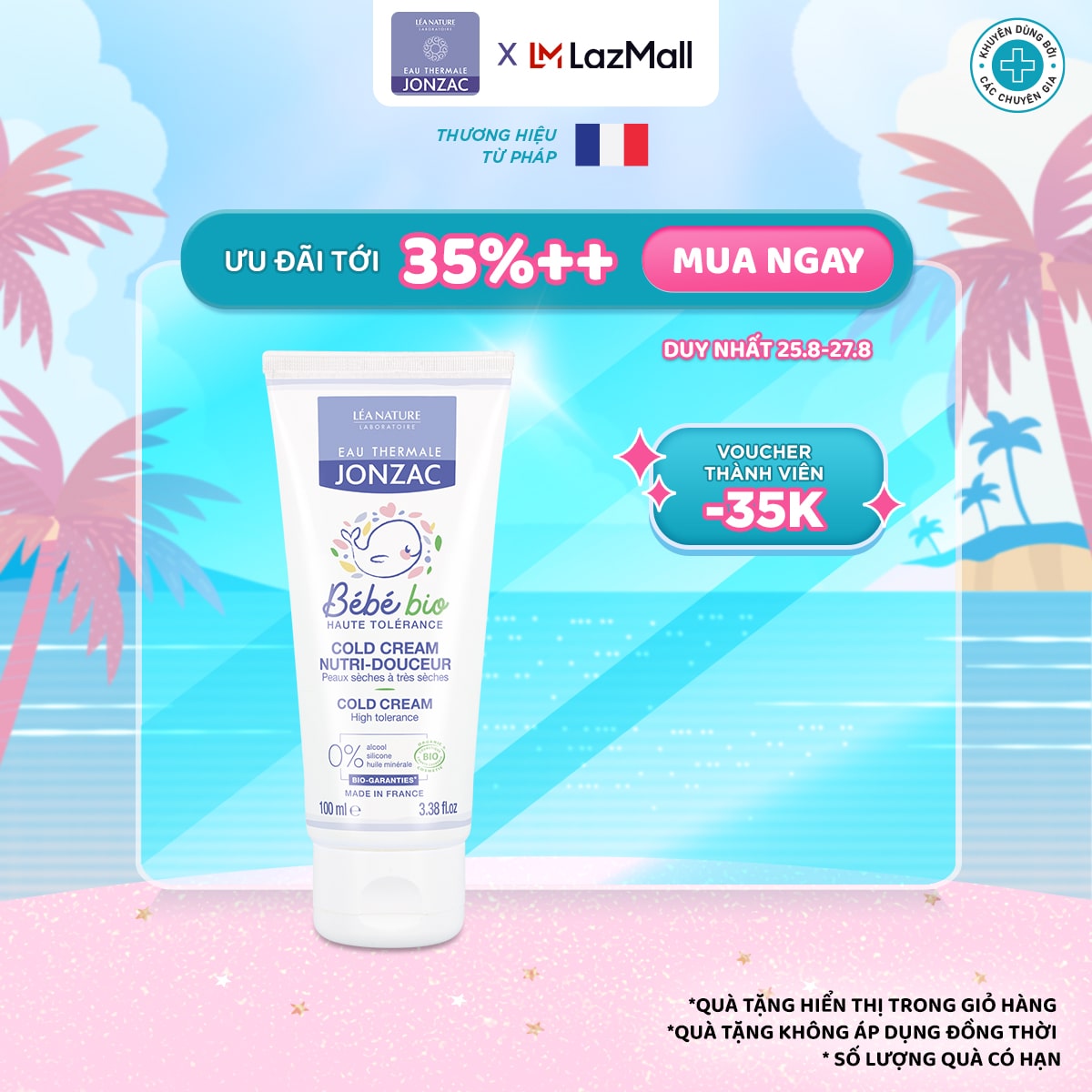 Kem Dưỡng Ẩm Hữu cơ EAU THERMALE JONZAC dành cho bé từ sơ sinh 100ml