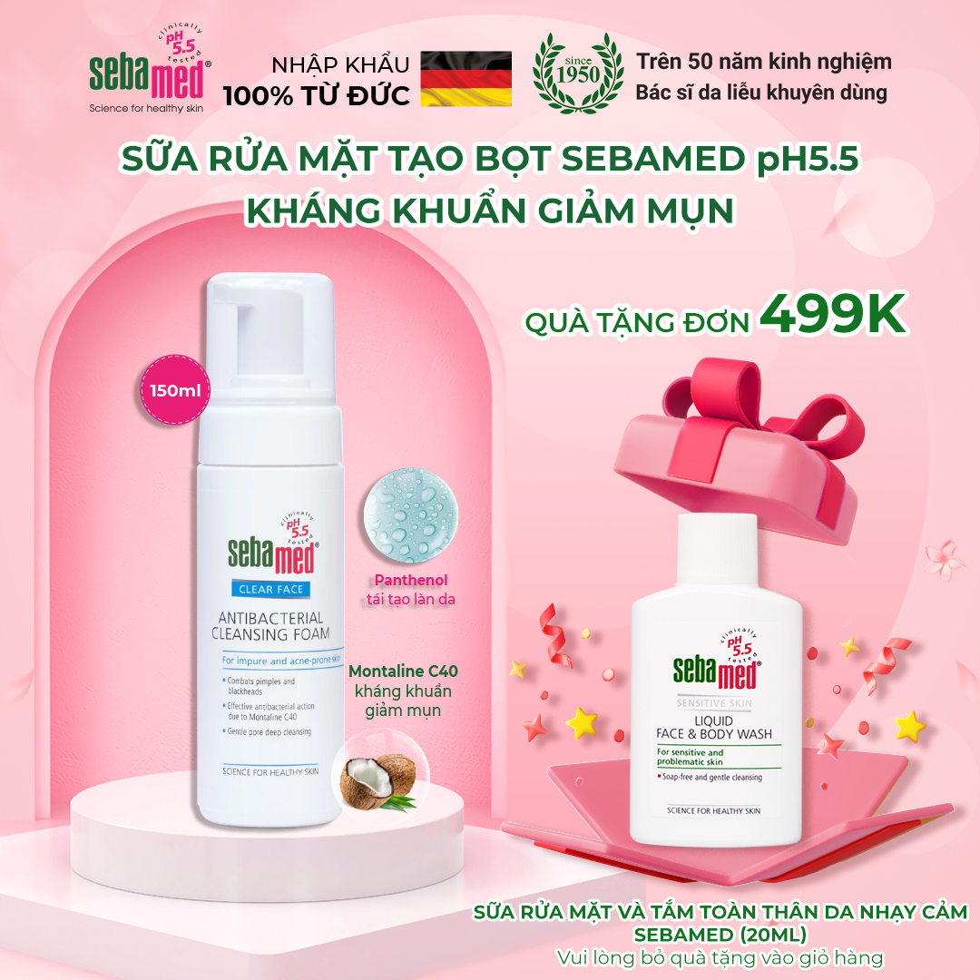 Sữa rửa mặt tạo bọt kháng khuẩn giảm mụn Sebamed Antibacterial Cleansing Foam pH5.5