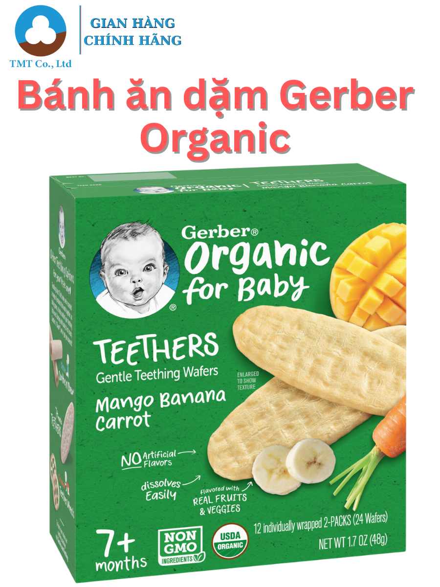 Bánh gạo hữu cơ Gerber Organic 48g vị Xoài Chuối Cà rốt, Việt Quất Táo Củ dền