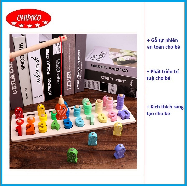Đồ chơi giáo dục 3in1 Số học, Cọc Tính kết hợp Câu Cá vui nhộn
