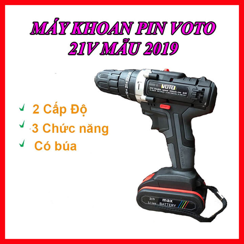 Máy khoan pin voto 21v có búa đảo chiều 2 tốc độ - máy khoan bắn vít cầm tay 21v mẫu 2019 - h06