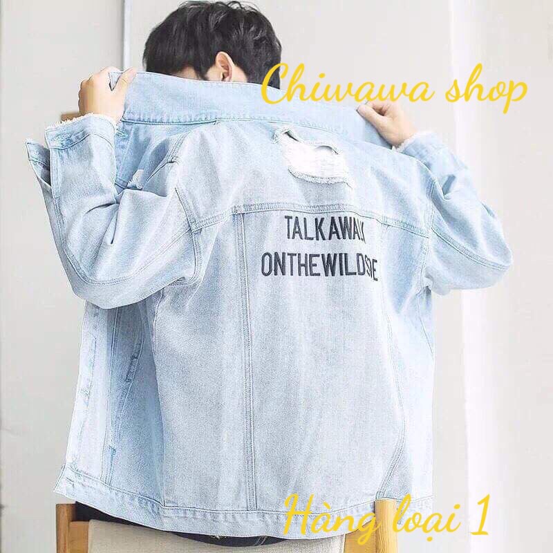 [HCM]Áo khoác jean nam nữ - áo khoác jeans Unisex Hàn Quốc style Talk xám trắng form rộng size M-L-XL hàng shop BB0302