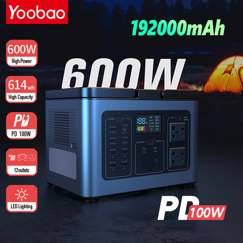 Trạm sạc dự phòng di động khẩn cấp yoobao en600p công suất lớn 600w, dung lượng siêu khủng 192000mah , nguồn điện di động 220v, màn hình led hiển thị kỹ thuật số dùng cho máy tính xách tay, cắm trại ngoài trời, iphone..