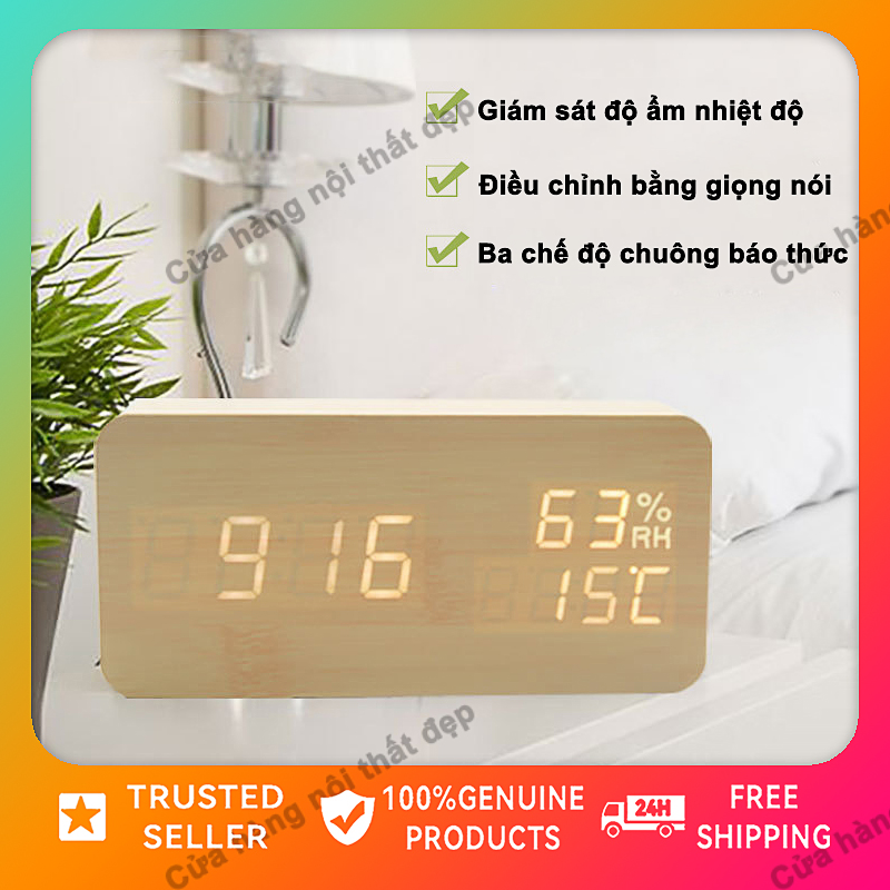 Sáng tạo thông minh dẫn gỗ điện tử đồng hồ báo thức ánh sáng ban đêm im lặng nhiệt độ đồng hồ báo thức usb gỗ đồng hồ