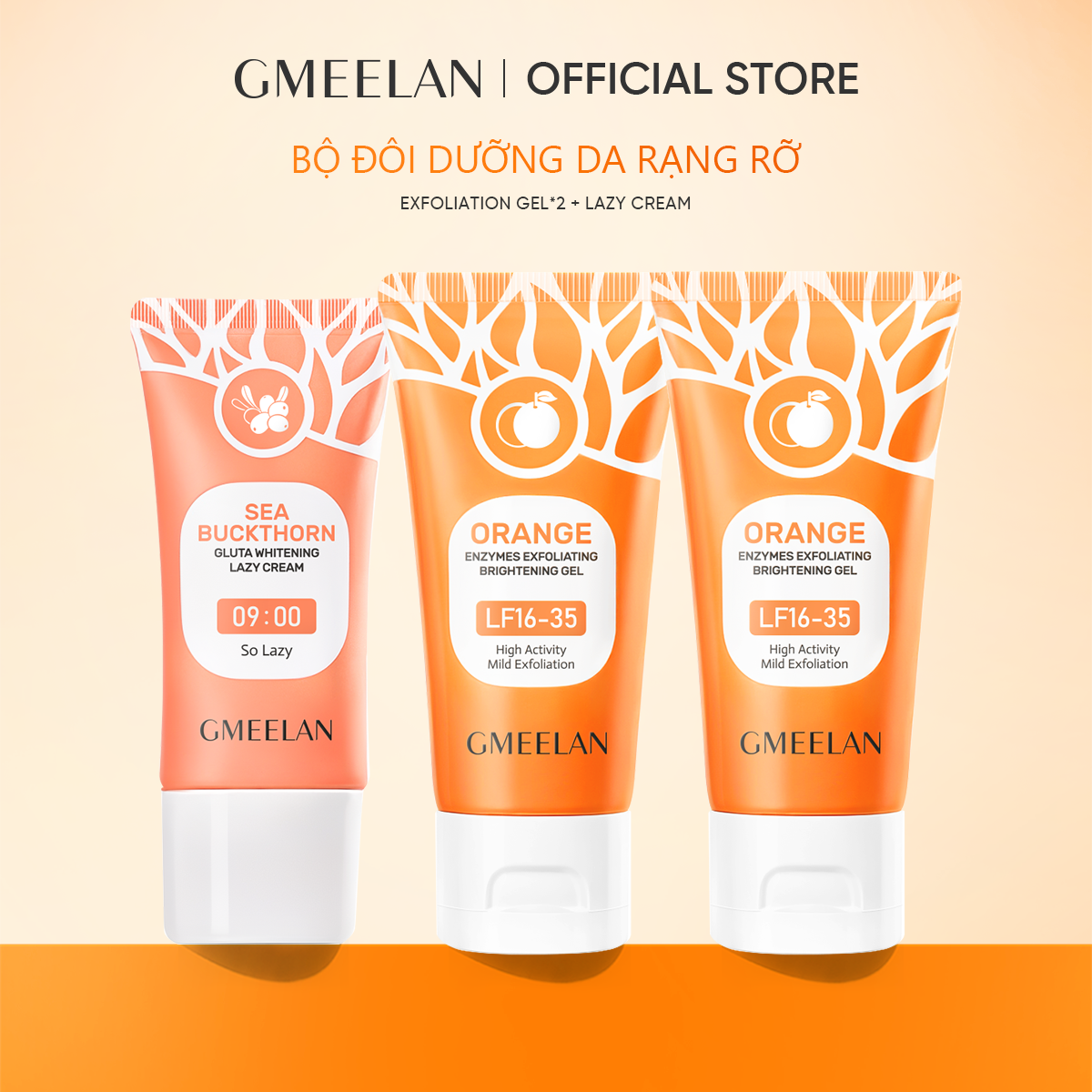 COMBO 2+1 GMEELAN ORANGE EXFOLIATING Gel Tẩy Tế Bào Chết 50g*2 + Kem cho người Glutathione 30g*1