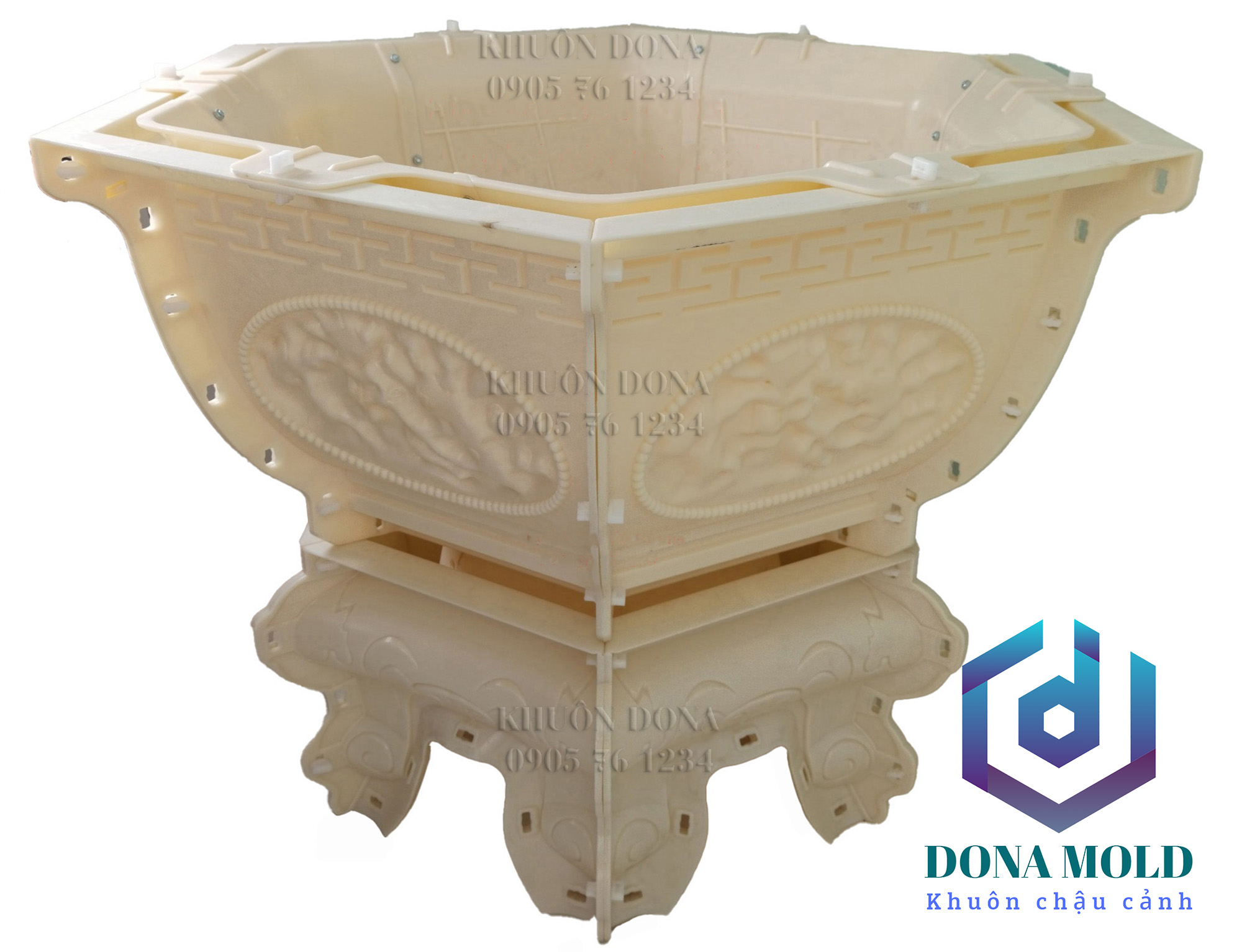 Khuôn Đúc Chậu Cảnh ABS Lục Giác 85 cm, cao 43 cm(Dáng bầu) + đôn Quỳ(Kỷ) rộng 52 cm cao 30 cm. Nhựa ABS cao cấp