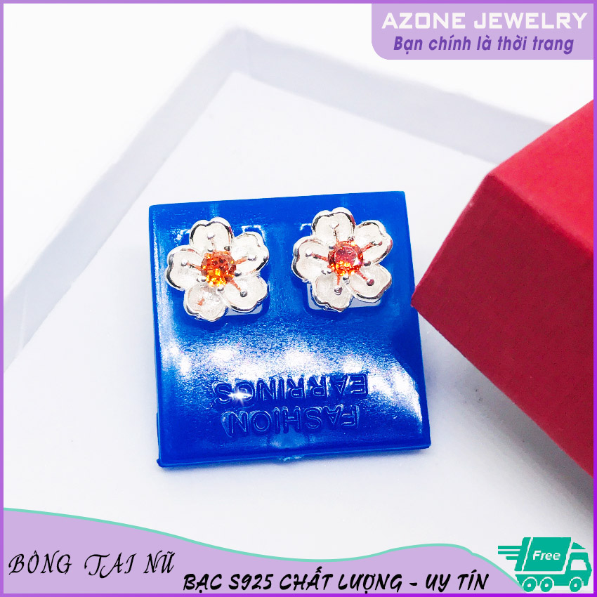 Bông tai | bông tai bạc | bông tai nữ bạc bạc s925 hoa cúc nhụy đá đỏ thời trang #azbt010 - azone 24h khuyên nụ hoa tai