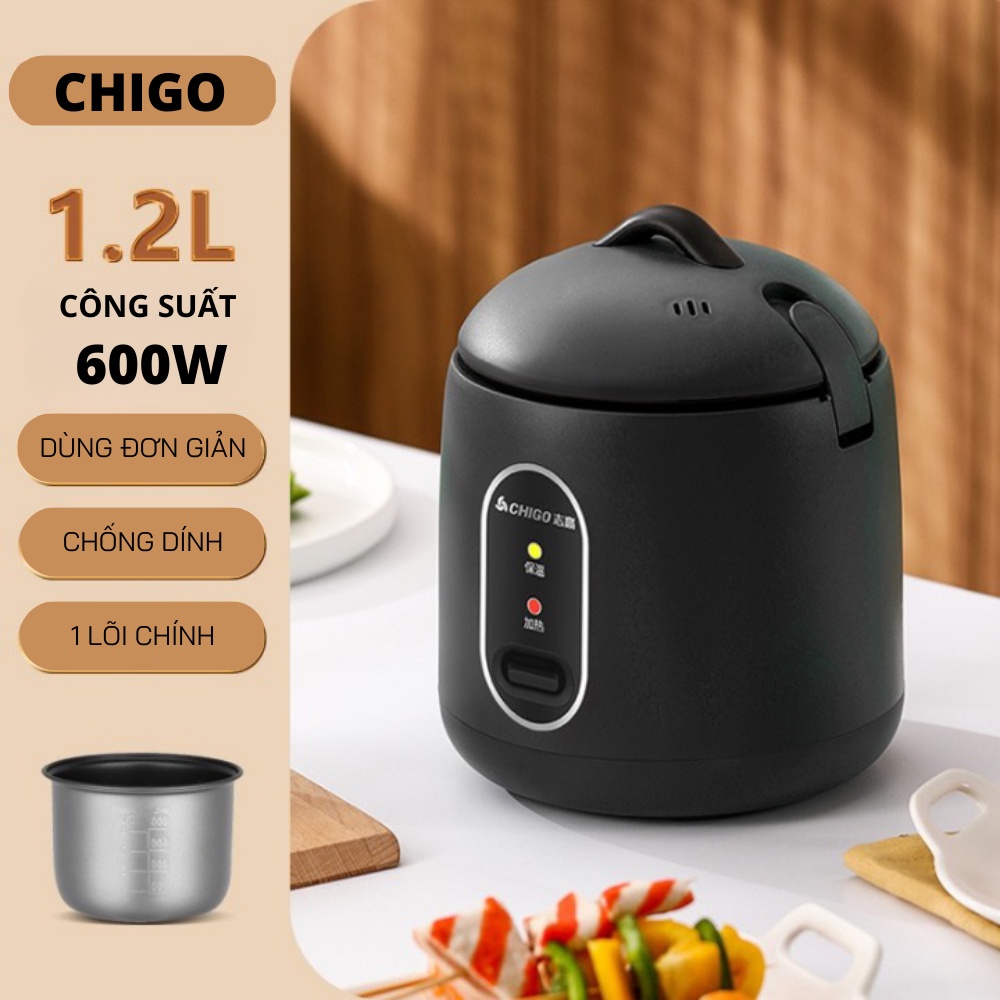 Nồi Cơm Điện Mini Chigo Chống Dính Dung Tích 1,2L Đa Năng Nấu Cơm, Cháo, Nấu Lẩu Công Suất 300W Sôi Trong Phút Mốt