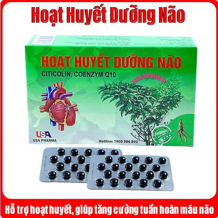 Hoạt Huyết Dưỡng Não Citicolin, Coenzyme Q10 USA-giảm đau đầu, hoa mắt, chóng mặt, mất ngủ, rối loạn tiền đình - Hộp 100 viên- Màu đỏ đậm
