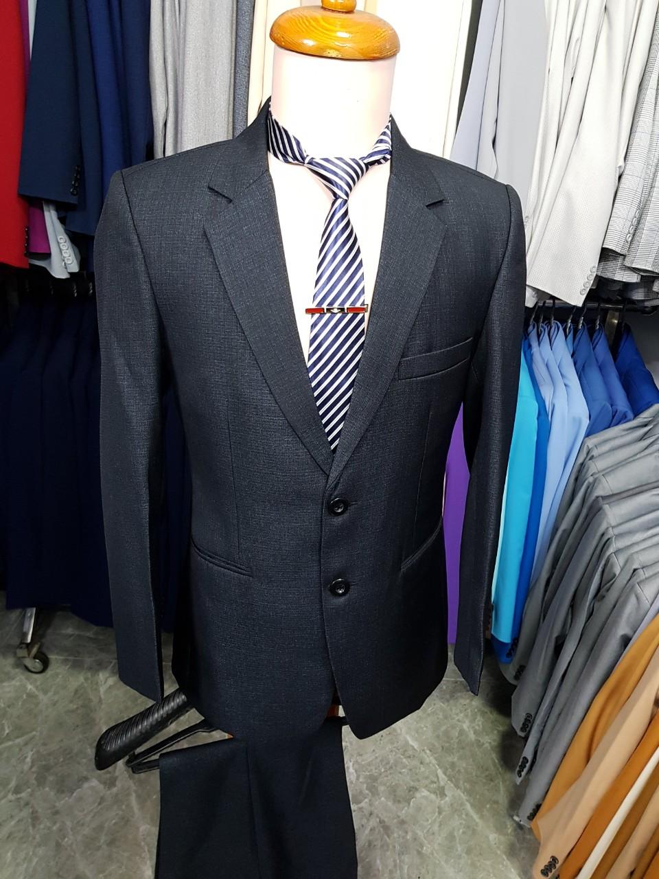 [HCM]Bộ vest trung niên 2 nút xám gân chất vải bố dày mịn