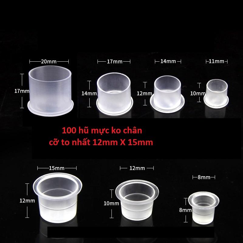 100 hũ đựng mực xăm không chân cỡ 12mm X15mm