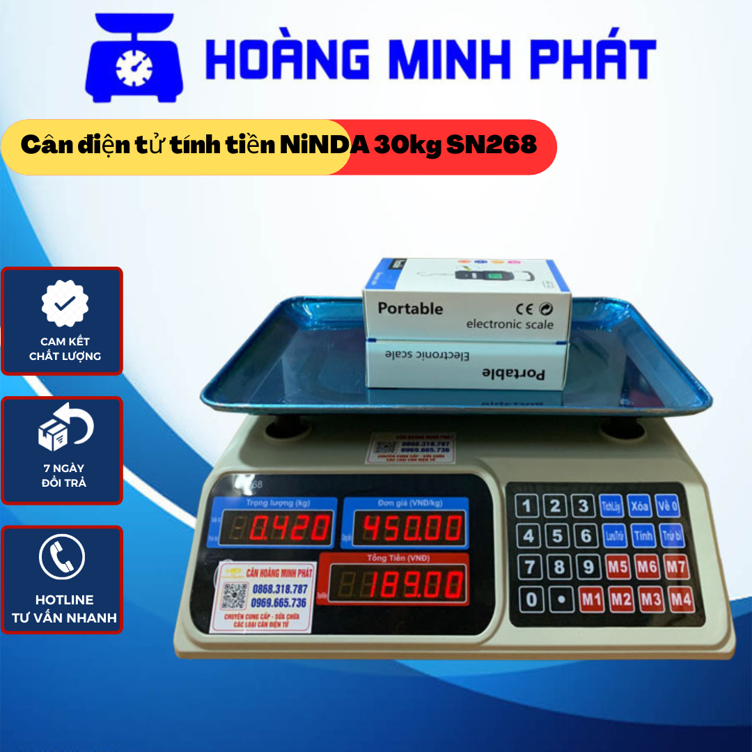 Cân điện tử tính tiền tự động ninda 30kg sn268 dành cho chuỗi siêu thị, cửa hàng, nhà hàng, tạp hóa
