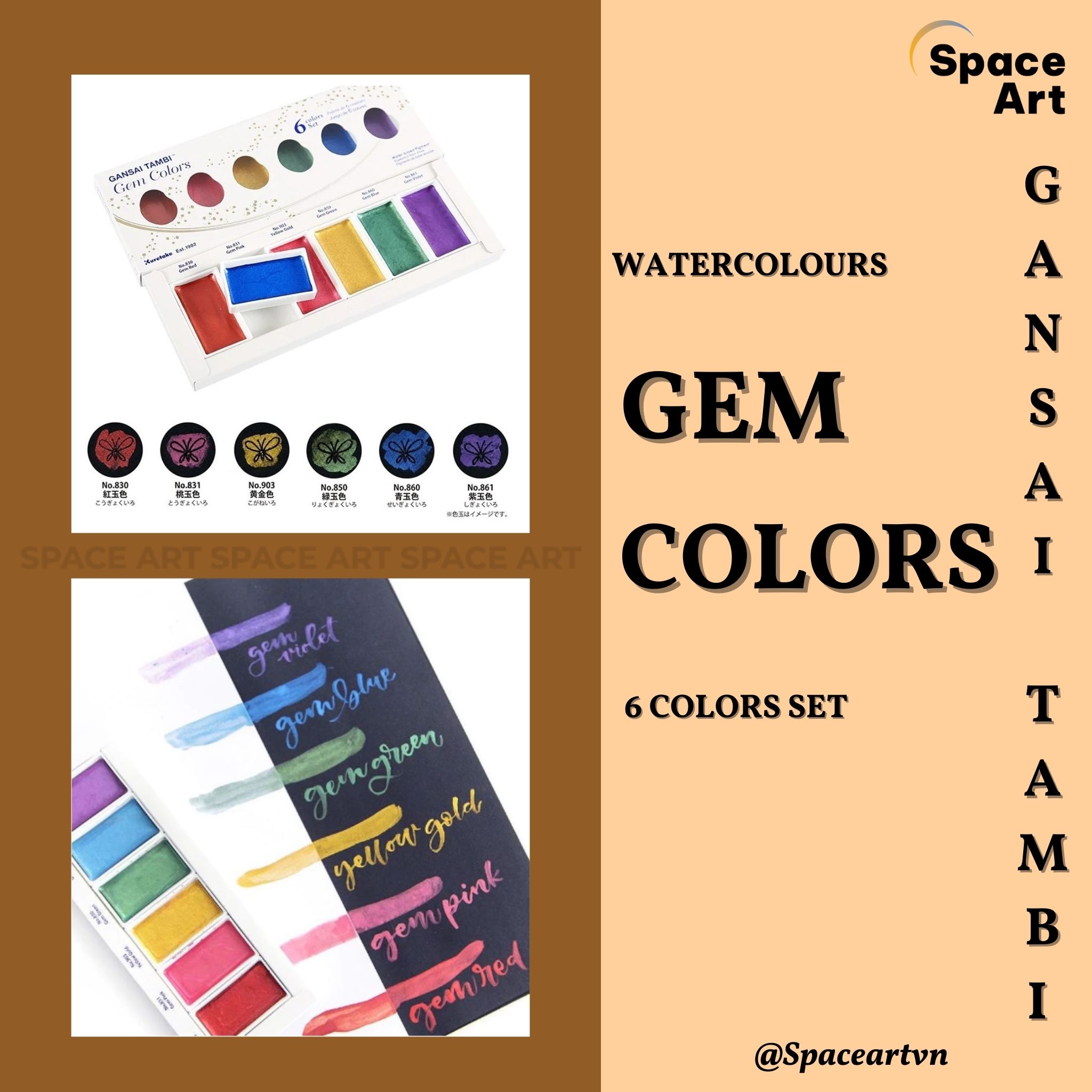 [Space Art Store] Màu nhũ Kuretake Gansai Tambi GEM COLORS set 6 màu
