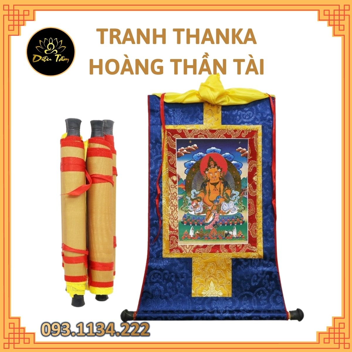 Tranh thangka hoàng thần tài trang lụa treo nhà cửa đồ thờ cúng phong thủy shop Diệu Tâm