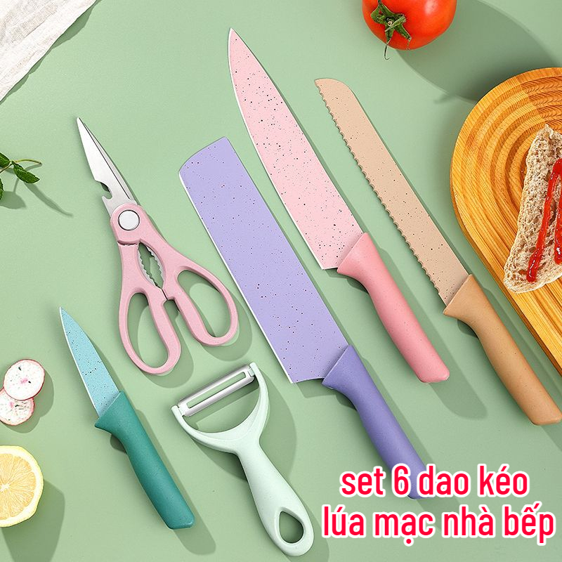 Bộ 6 Món Dao kéo Lúa Mạch nhà bếp Kháng khuẩn gia dụng bếp tiện lợi