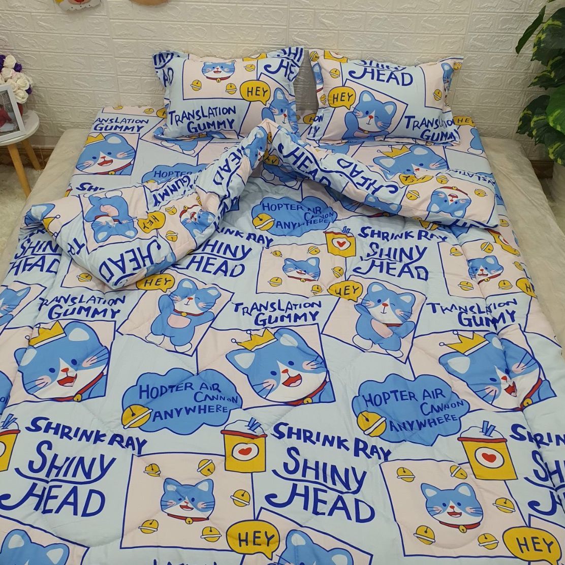 Bộ Chăn Ga Gối Cotton Poly - Gấu Vuông ( 3 Món , 4 Món , 5 Món ) Tiệm Nhà Cá