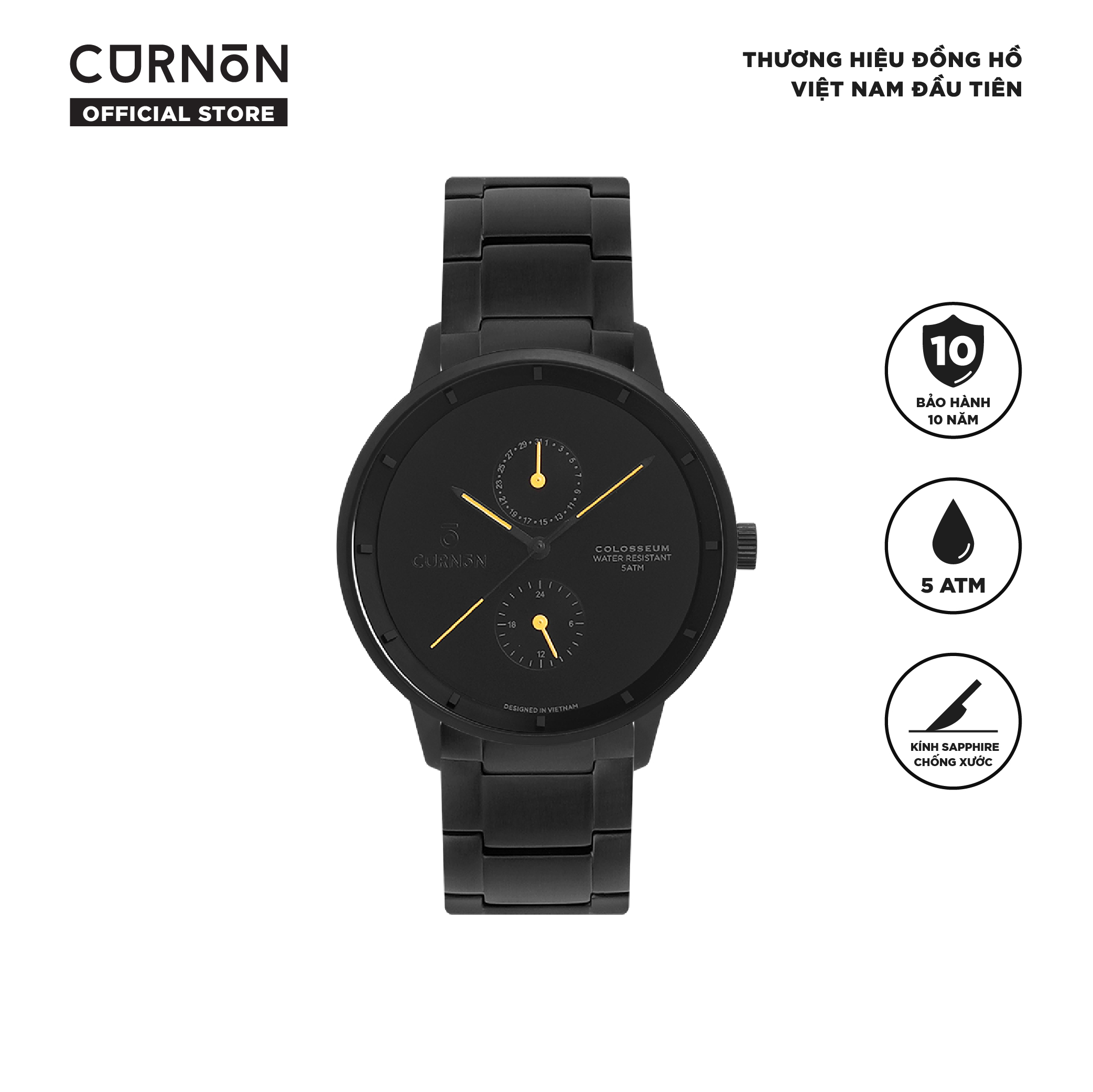 Đồng hồ nam Curnon Colosseum Nova dây thép cao cấp - Thiết kế mạnh mẽ, thời trang - Kính Sapphire, chống nước 5ATM - Hàng chính hãng