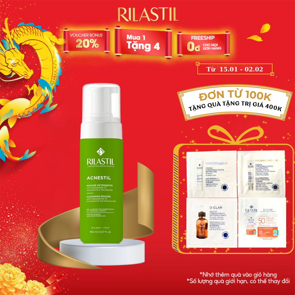 Bọt rửa mặt dành cho da dầu mụn Rilastil Acnestil Cleansing Mousse 165ml - Rilastil Việt Nam