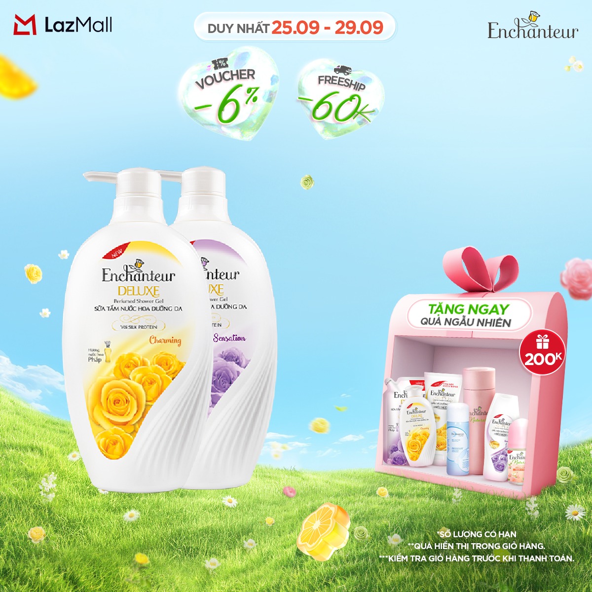 Sữa tắm nước hoa dưỡng da Enchanteur Charming/Sensation 900g