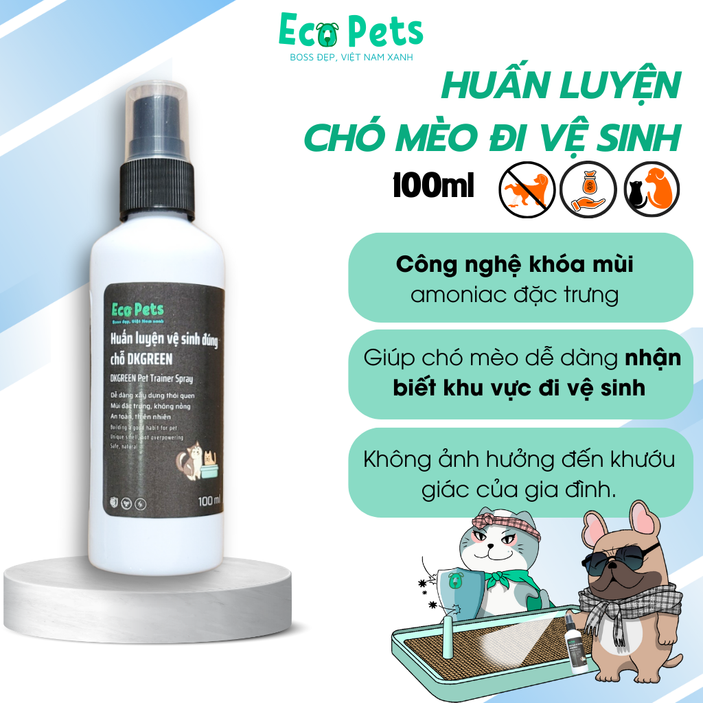 Chai Xịt Huấn Luyện Chó Mèo đi vệ sinh đúng chỗ DKREEN Thương hiệu Ecopets 100ml