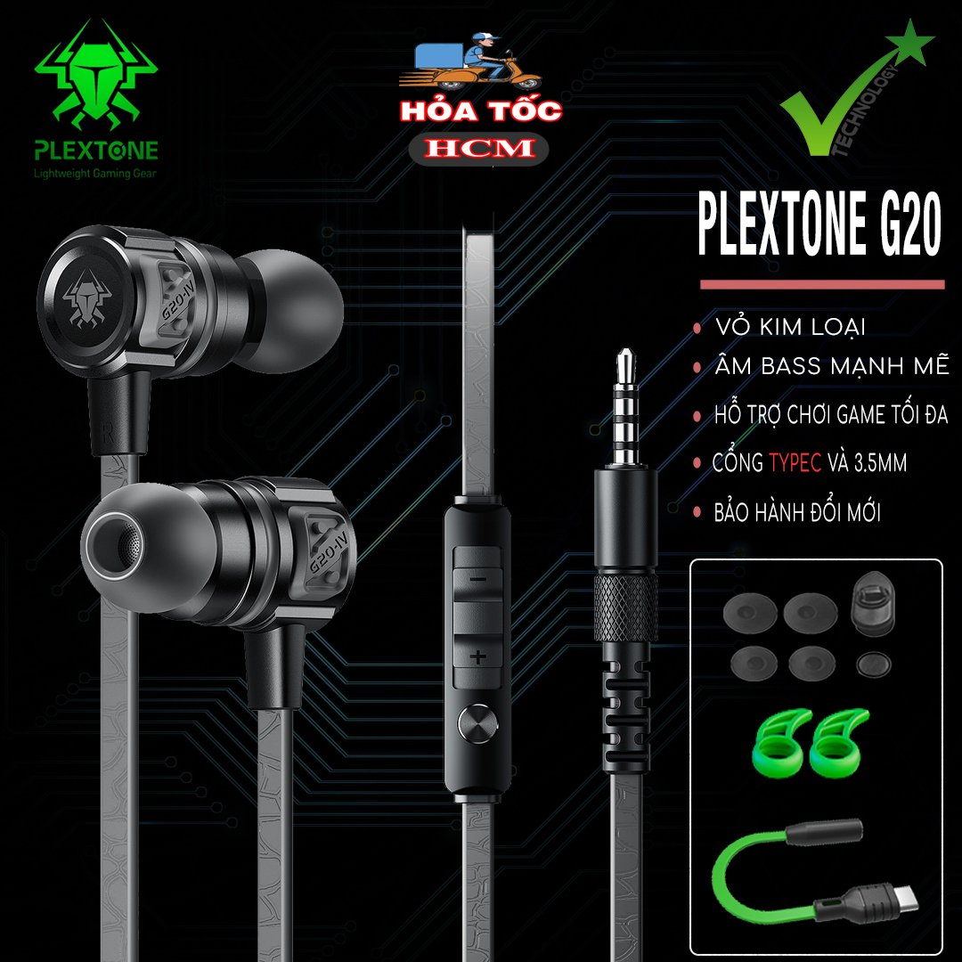 Tai Nghe Gaming Nhét Tai Plextone G20 Mark IV Dây Chống Rối Jack 3.5mm - New Edition - Tặng Kem Bộ Dây Nối và Nút Tai Nghe - Hàng Chính Hãng