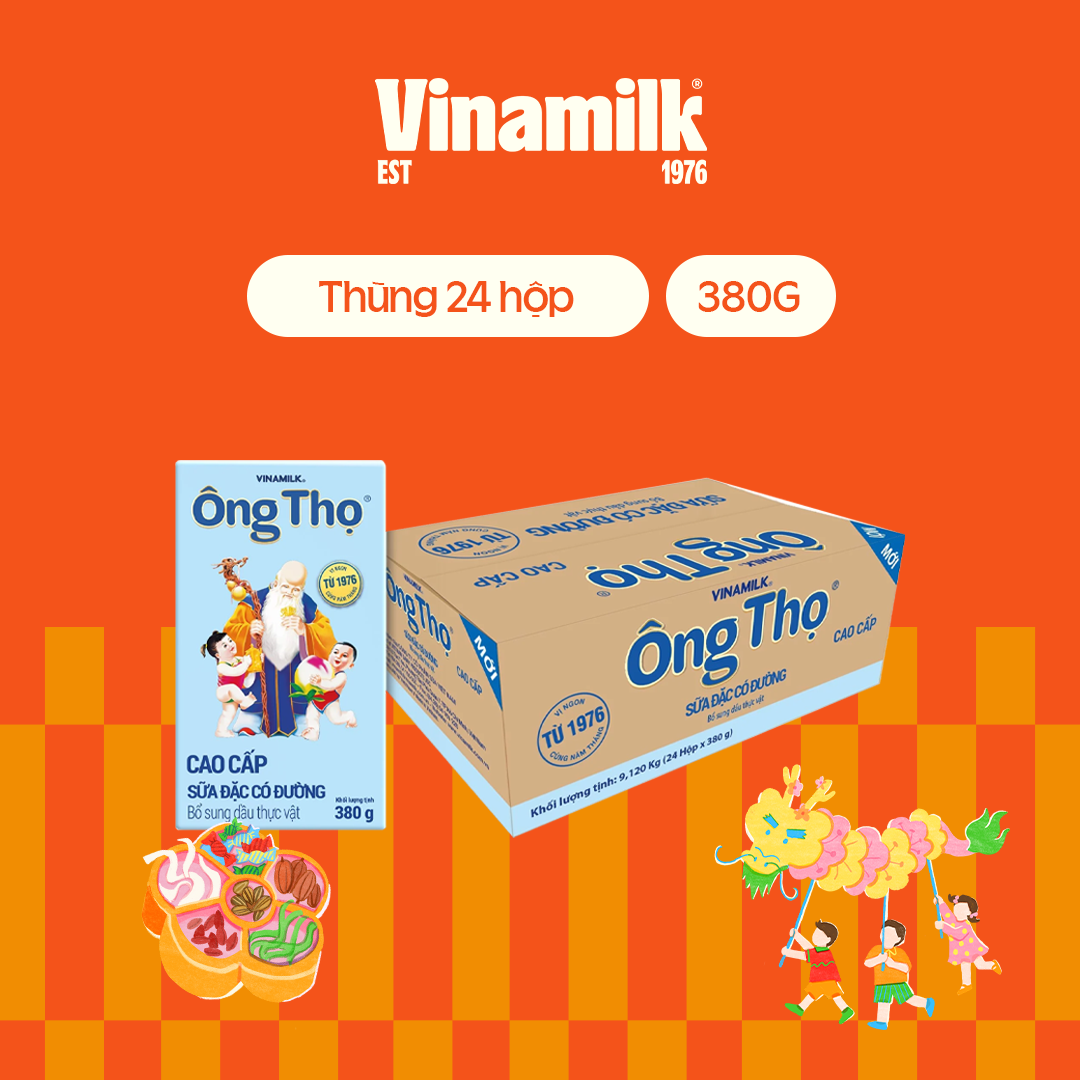 Thùng 24 Hộp Sữa đặc có đường Ông Thọ chữ xanh - Hộp giấy 380g
