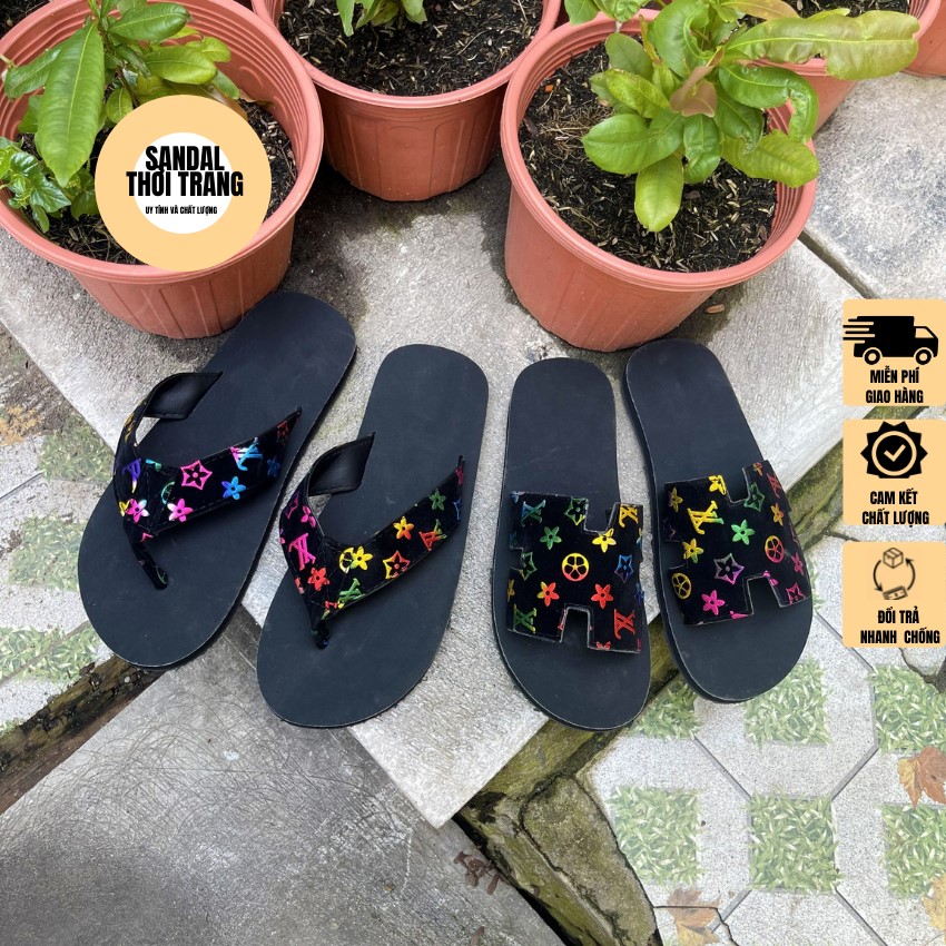 Dép Cặp Nam Nữ Chữ h, HPSANDAL Dép Sandal Nữ Quai Ngang Và Dép Nam Quai Kẹp Màu Đen [ẢNH THẬT 100%] Full size 30-44 Nam Nữ