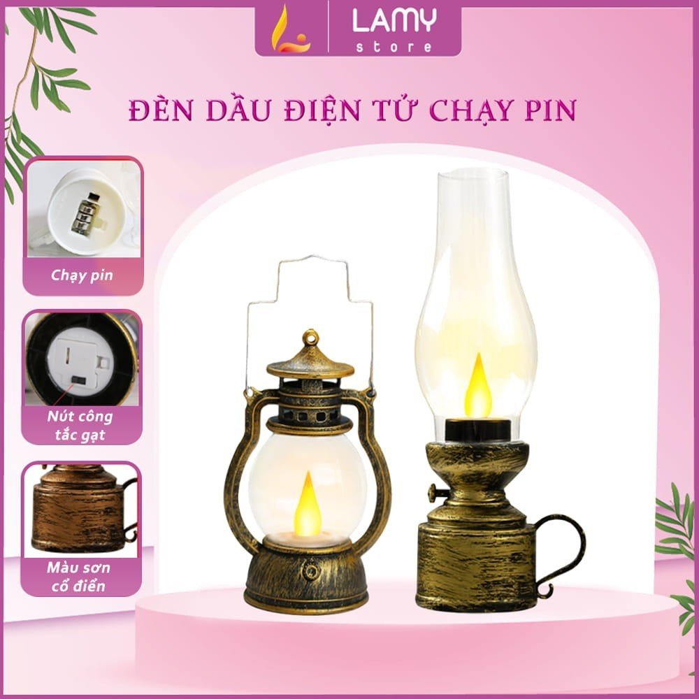 Đèn cầy cổ điển-đèn dầu điện tử dùng pin thiết kế cổ điển trang trí dùng làm đèn thờ