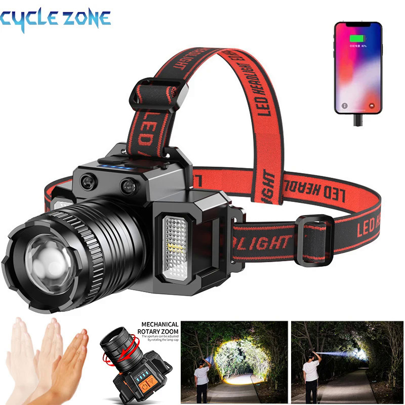 Siêu mạnh mẽ Đầu đèn pin đèn pha với cảm biến được xây dựng trong 18650 pin USB sạc Led Đèn Pha đêm cắm trại câu cá ánh sáng
