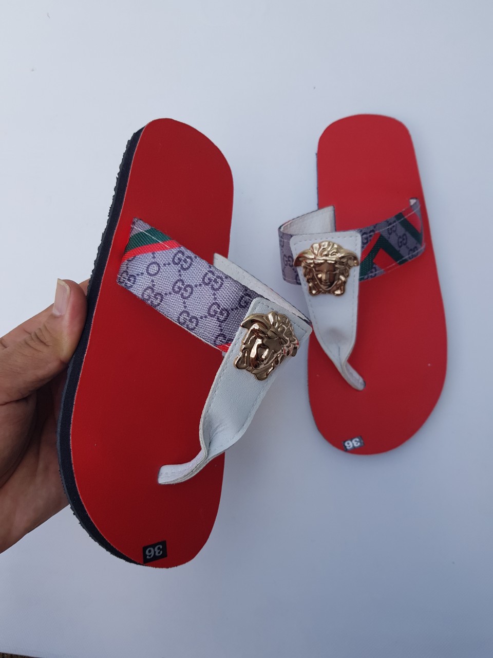 Dép nam nữ đế đỏ quai dù GG sandal đồng nai