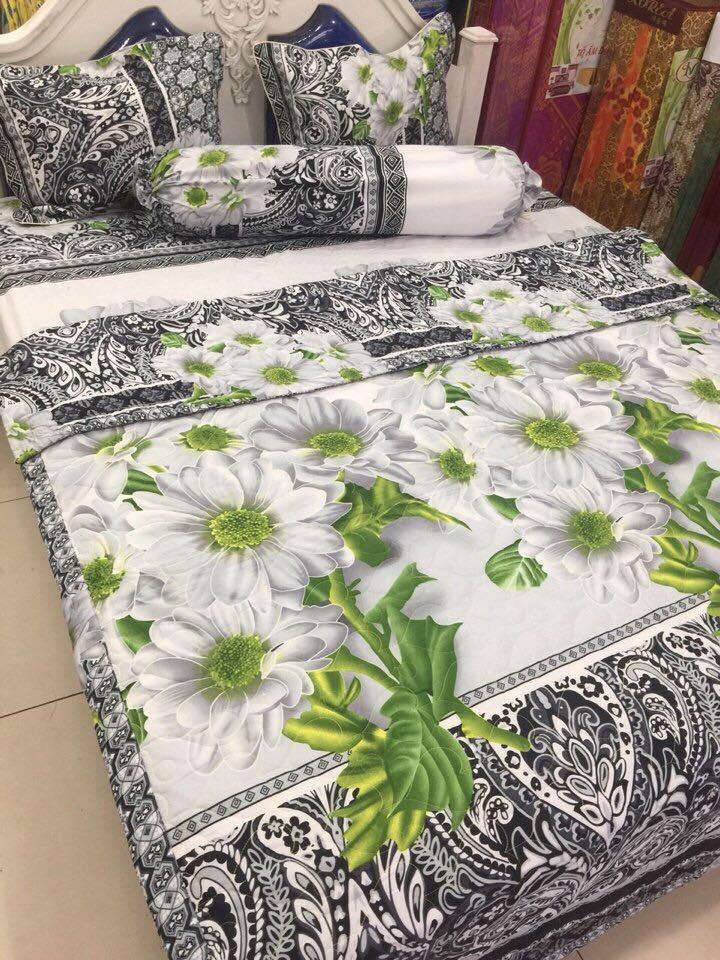 Set 5 món 1 chăn 1 ga 2 vỏ gối nằm 1 vỏ gối ôm mẫu hoa đá - csq