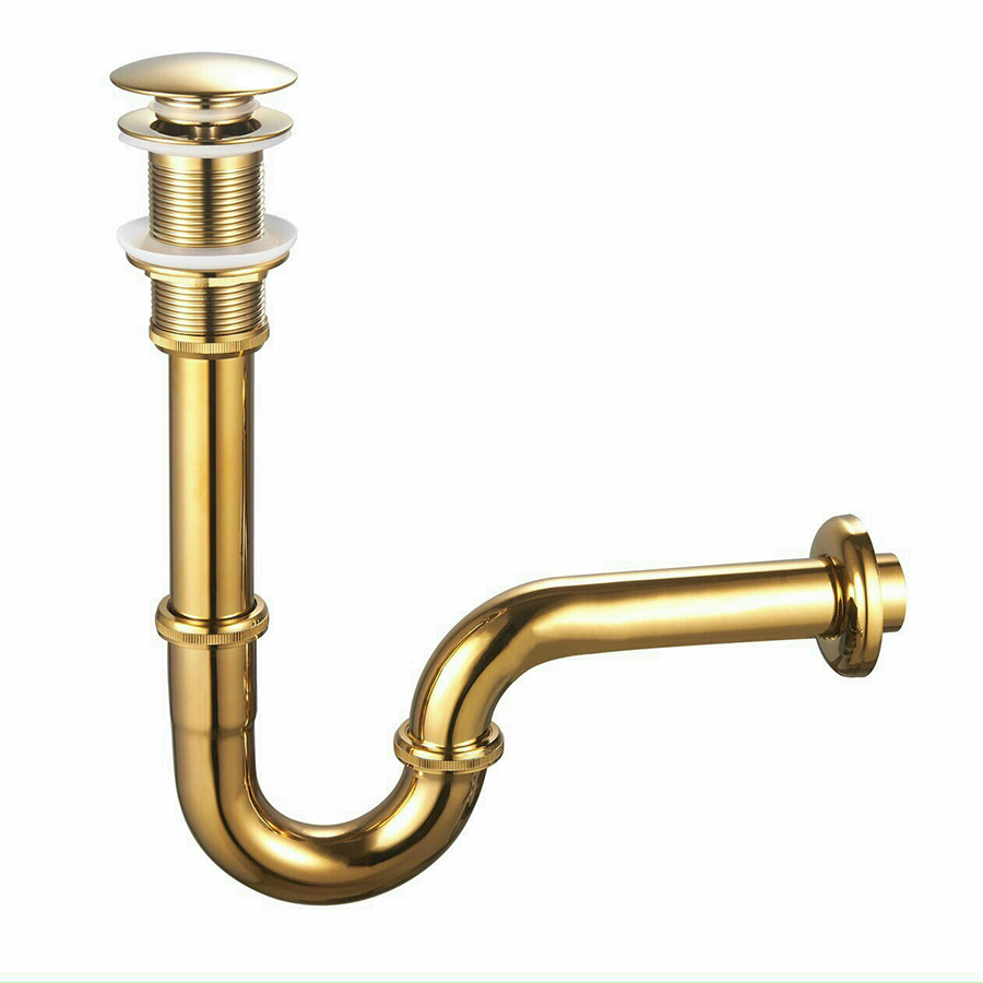 Xả lavabo mạ vàng, không tràn, sáng bóng, cao cấp, nút nhấn, đầu to