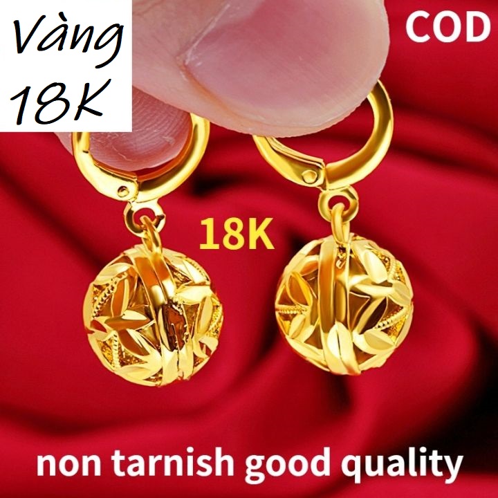 Bông Tai Vàng 18K  Hạt Tròn Hoa Tòn Ten  Quà Tặng Ý Nghĩa BTHOLLOWBALL1