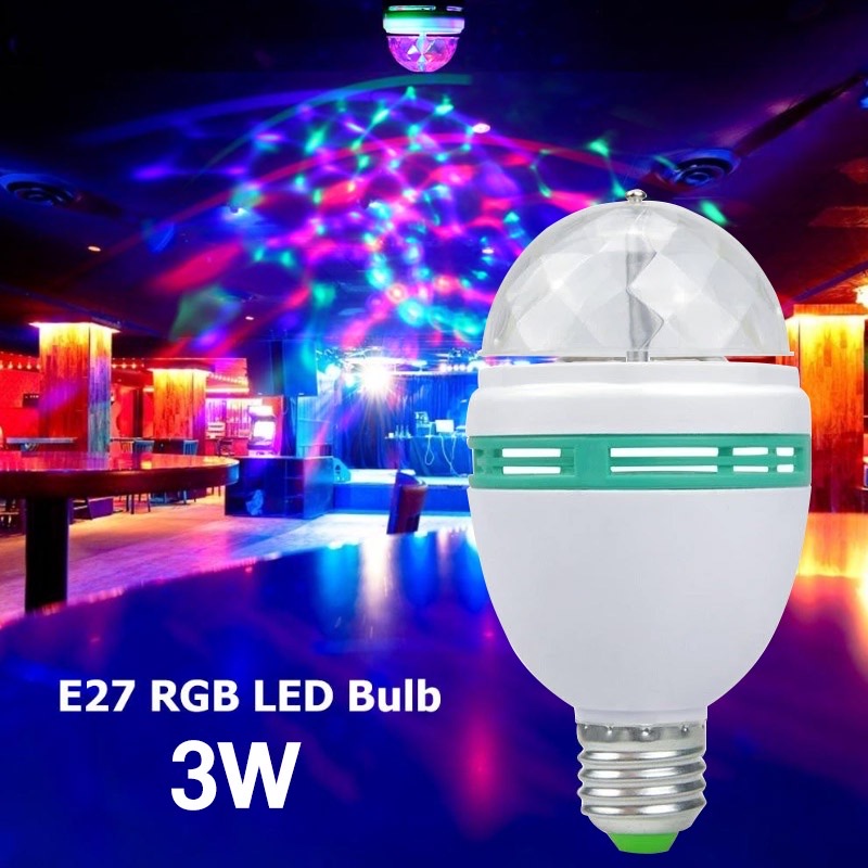 Đèn Led đổi màu trang trí sân khấu vũ trường karaoke 3 mắt RGB cầu pha lê xoay tròn
